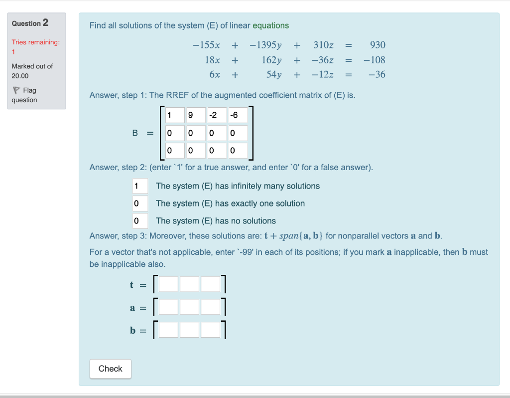 Solved Question 2 Find all solutions of the system (E) of | Chegg.com