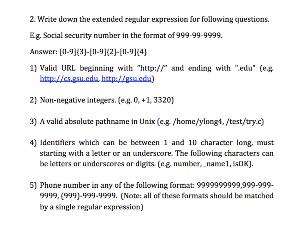 Solved 2. Write down the extended regular expression for | Chegg.com