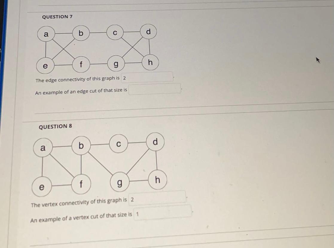 Solved QUESTION 7 a b e f h g The edge connectivity of this | Chegg.com