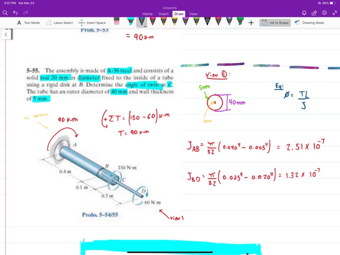 Solved % 56%- Home Insert Draw k to Shapeng Mode A Text Mode | Chegg.com