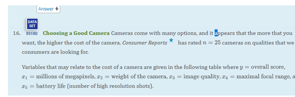 Solved Camera Price ($) Score + 11 1 Nikon D500 1900 79 21 2 | Chegg.com