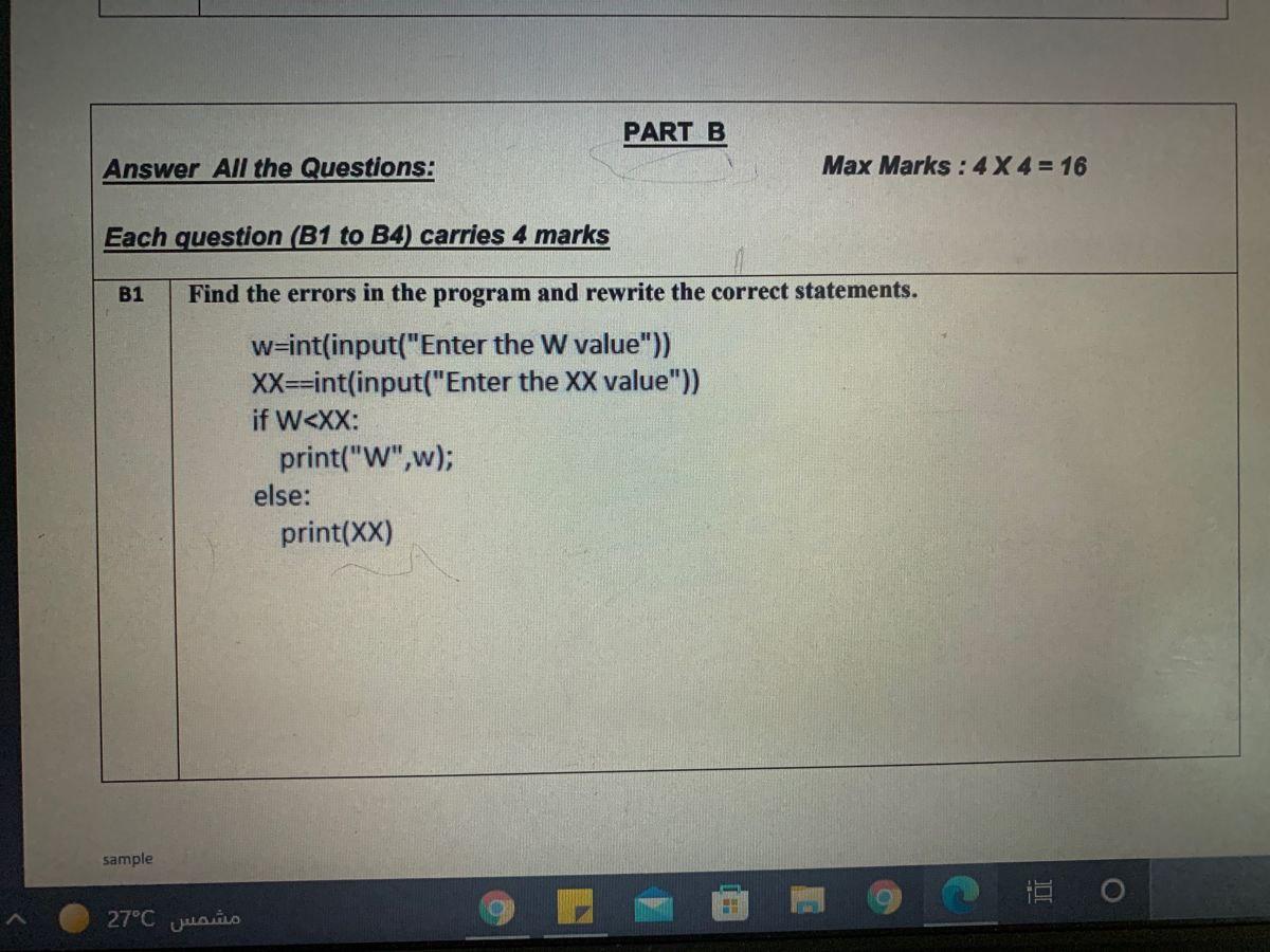 Solved PART B Answer All The Questions: Max Marks : 4X4 = 16 | Chegg.com