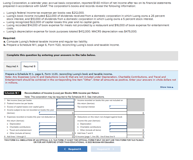 Solved Luong Corporation, A Calendar Year, Accrual Basis 