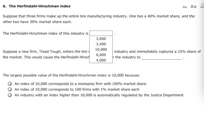 Solved 6. The Herfindahl-hirschman Index Aa Aa Suppose That 