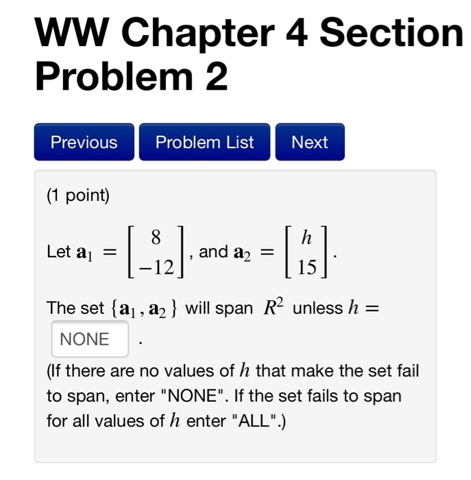 Solved WW Chapter 4 Section Problem 2 Previous Problem List | Chegg.com