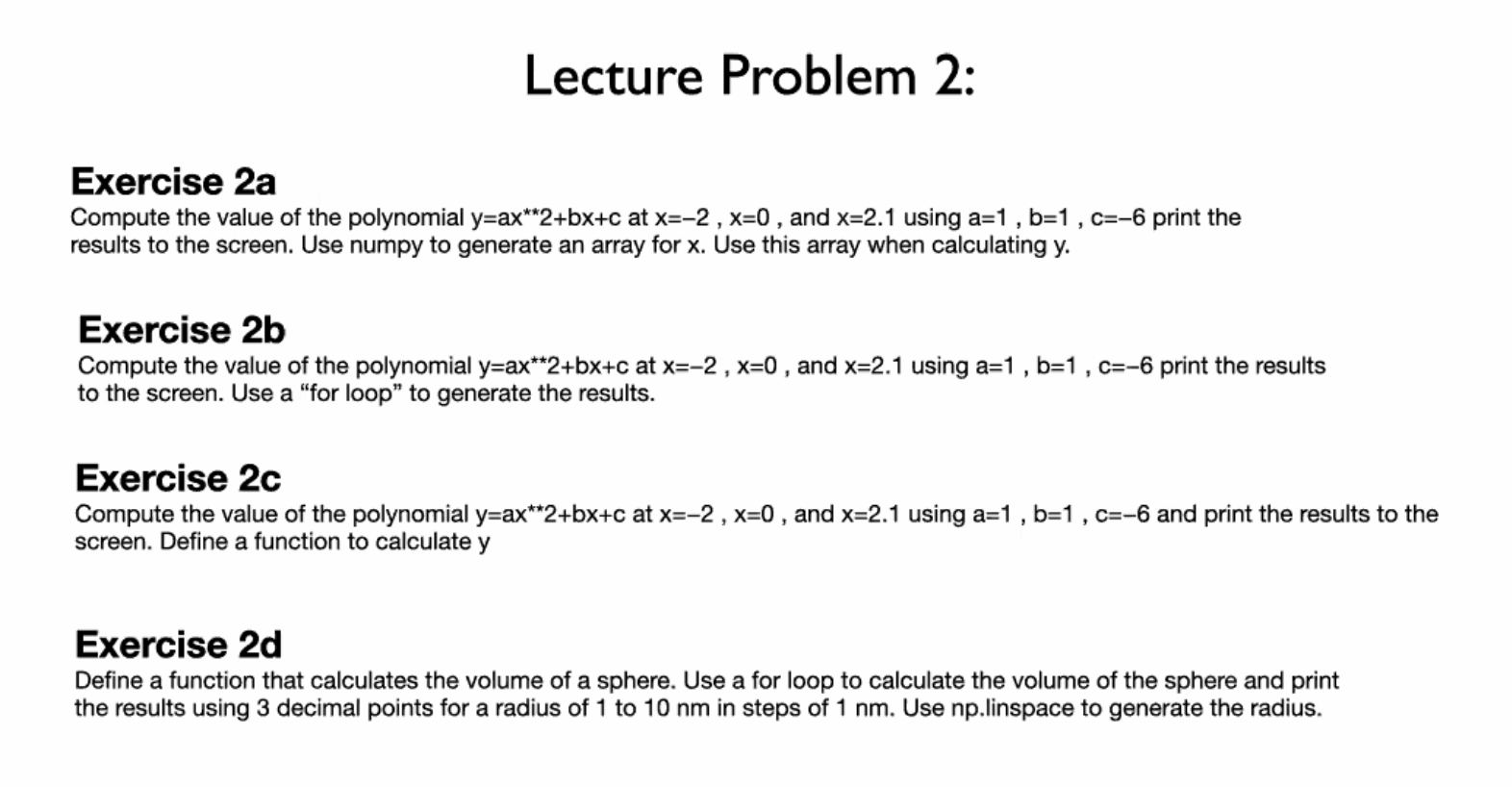 Solved Lecture Problem 2: Exercise 2a Compute the value of | Chegg.com