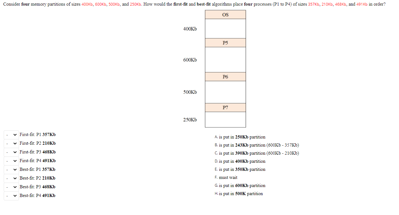 Solved Consider four memory partitions of sizes 400Kb.