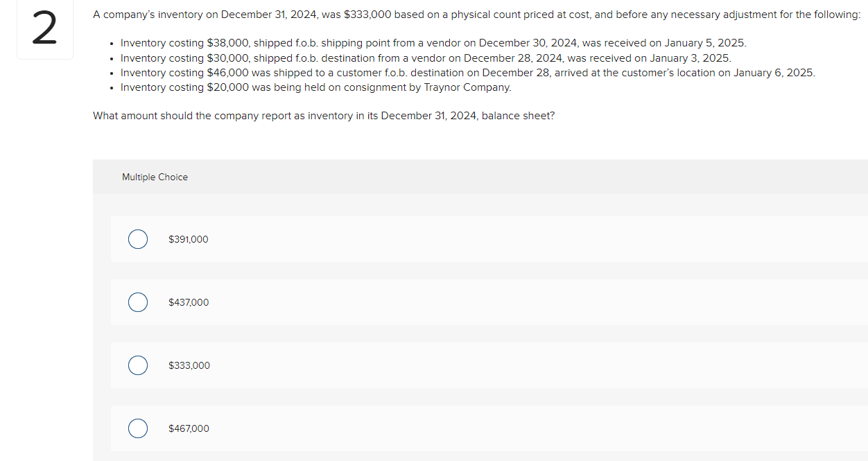 Solved A Company's Inventory On December 31,2024 , Was | Chegg.com