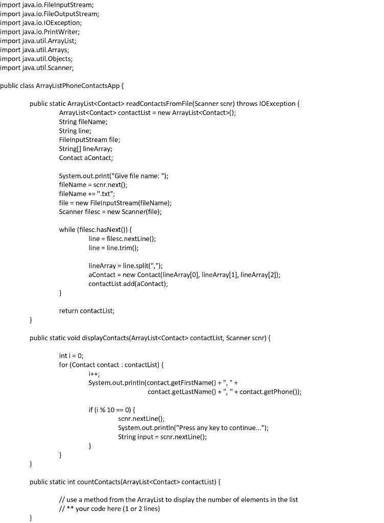 Solved IN JAVA PLEASE: Create a phone contact app, using the | Chegg.com