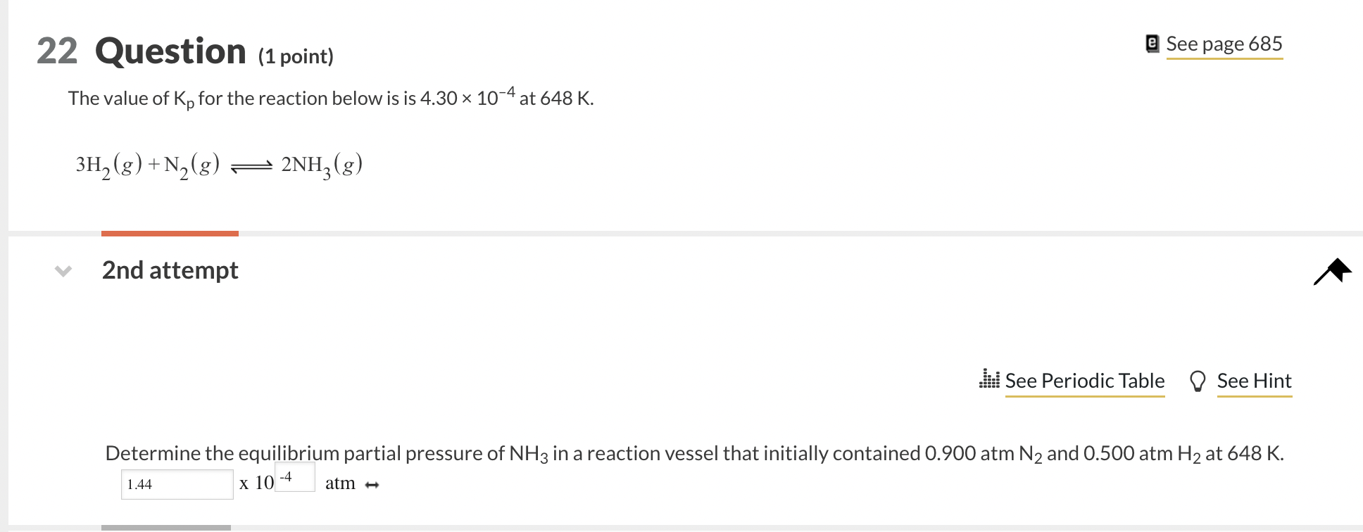 Solved 22 ﻿Question (1 ﻿point)르 ﻿See page 685The value of Kp | Chegg.com