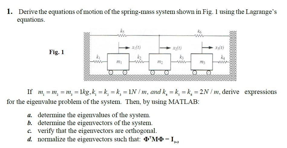 1. Derive The Equations Of Motion Of The Spring-mass | Chegg.com