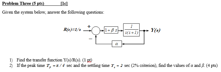 Solved Problem Three (5 pts) [1c] Given the system below, | Chegg.com