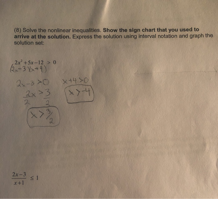 Solved (8) Solve the nonlinear inequalities. Show the sign | Chegg.com