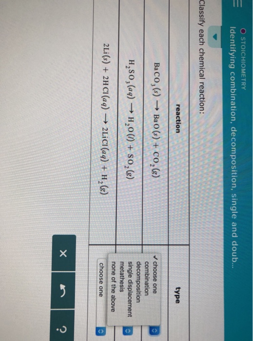 Solved O STOICHIOMETRY Identifying combination,