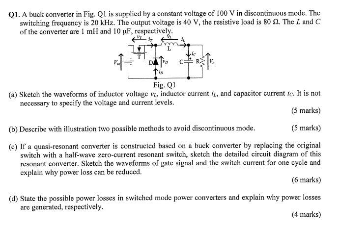 Solved Q1. A buck converter in Fig. Q1 is supplied by a | Chegg.com