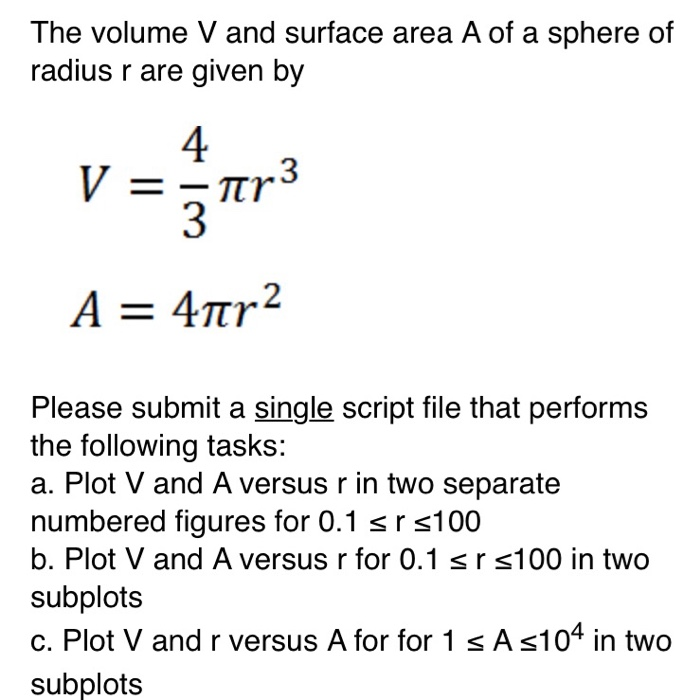 Solved The volume V and surface area A of a sphere of radius | Chegg.com