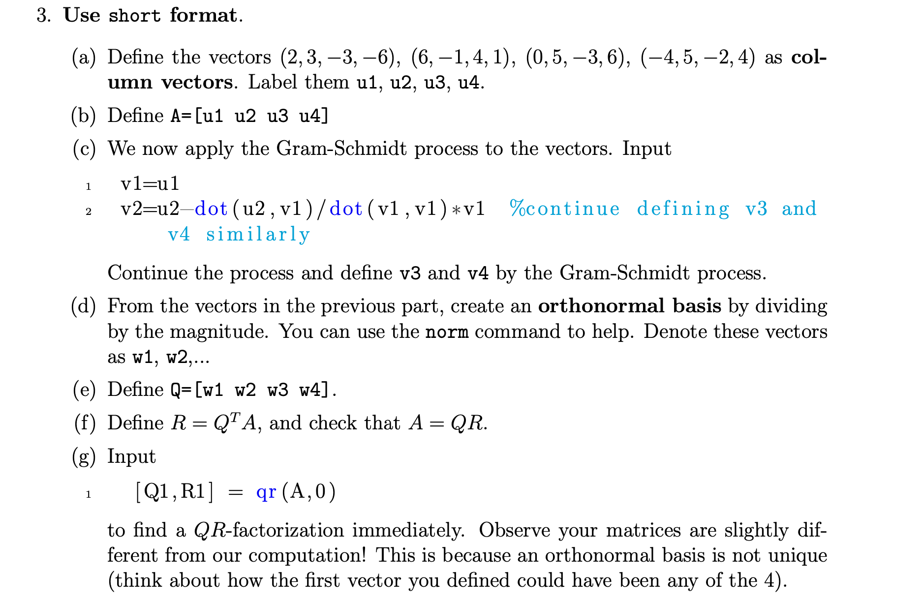 Solved 3. Use short format. (a) Define the vectors | Chegg.com