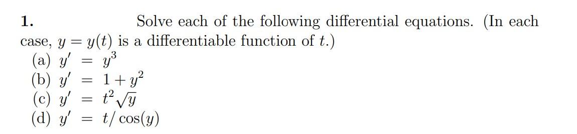 Solved 1 1. Solve each of the following differential | Chegg.com