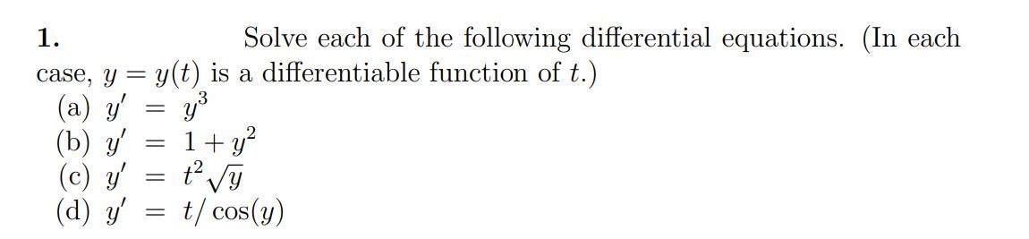 Solved 1 1. Solve Each Of The Following Differential | Chegg.com