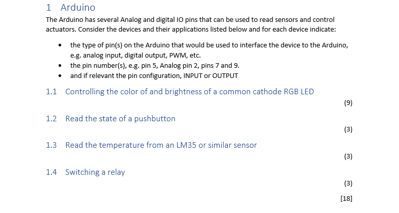Solved 1 Arduino The Arduino has several Analog and digital | Chegg.com