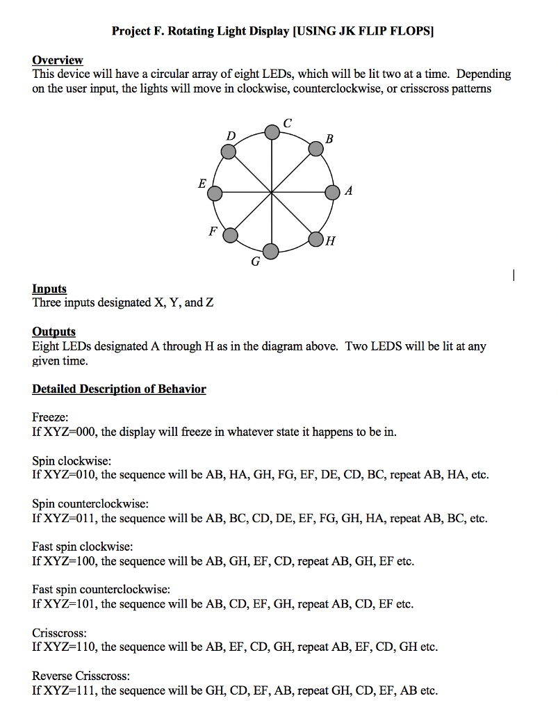 Solved Project F. Rotating Light Display [USING JK FLIP | Chegg.com