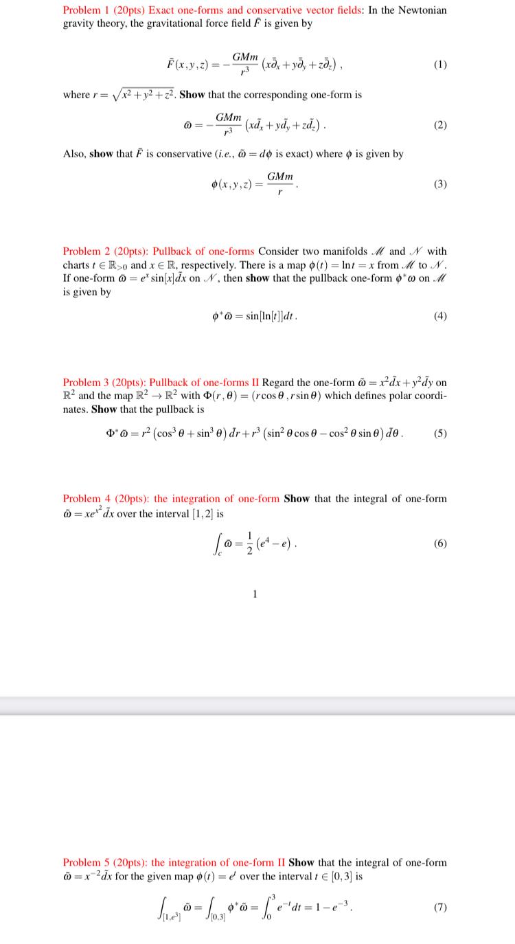 Problem 1 (20pts) Exact one-forms and conservative | Chegg.com