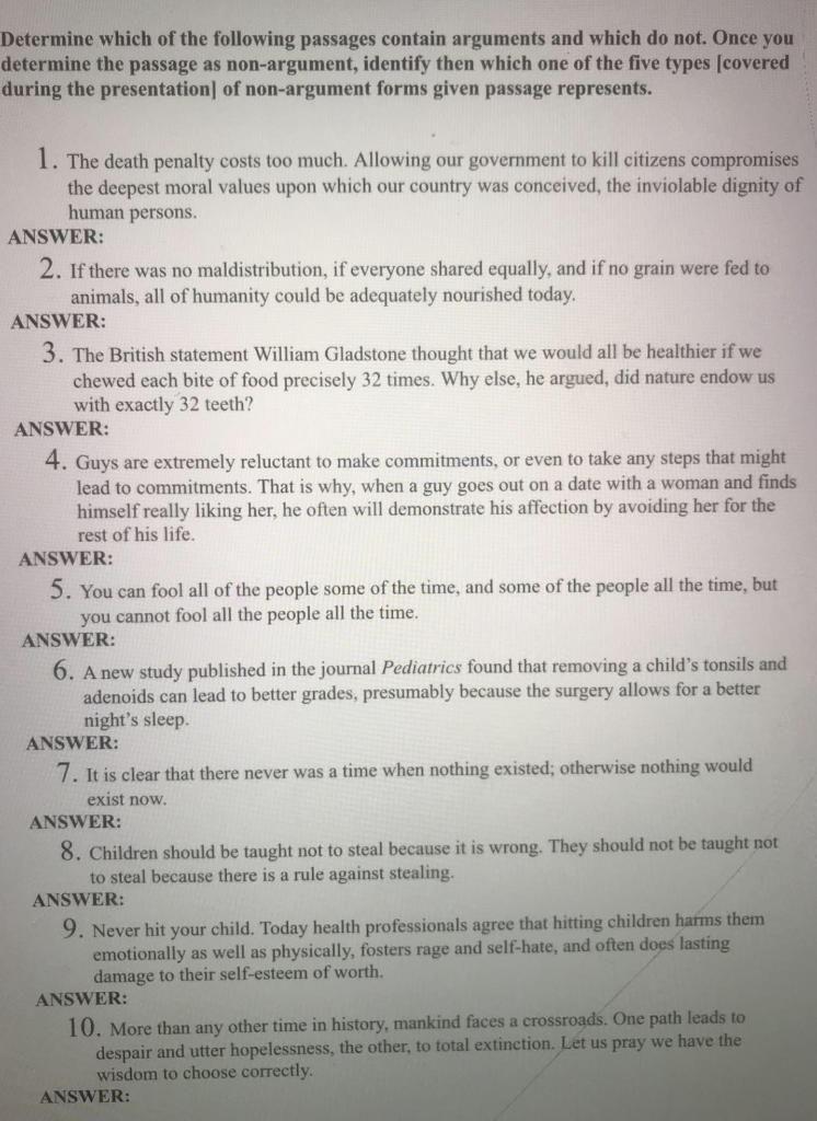 Determine which of the following passages contain | Chegg.com