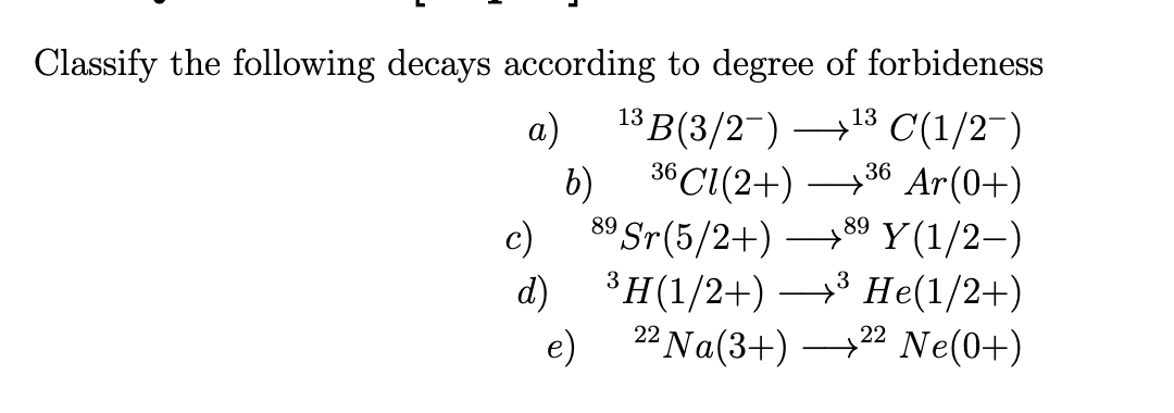 Solved Classify the following decays according to degree of | Chegg.com