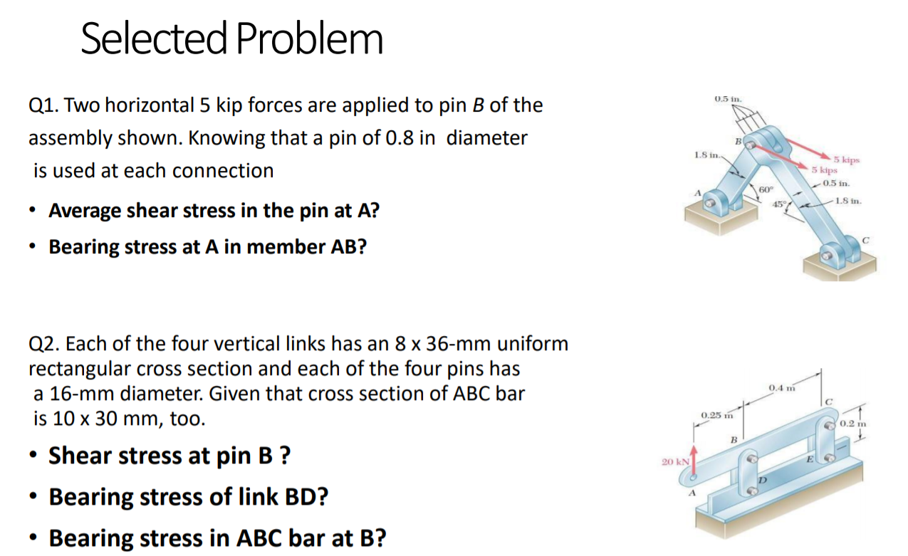 Solved Selected Problem 0.5 In. Q1. Two Horizontal 5 Kip | Chegg.com