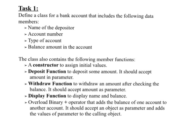 Solved Define a class for a bank account that includes the | Chegg.com