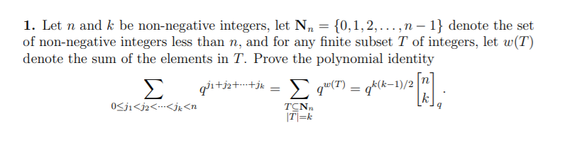 Solved 1. Let n and k be non-negative integers, let Nn = | Chegg.com