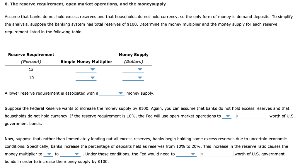 Solved 8. The reserve requirement, open market operations,
