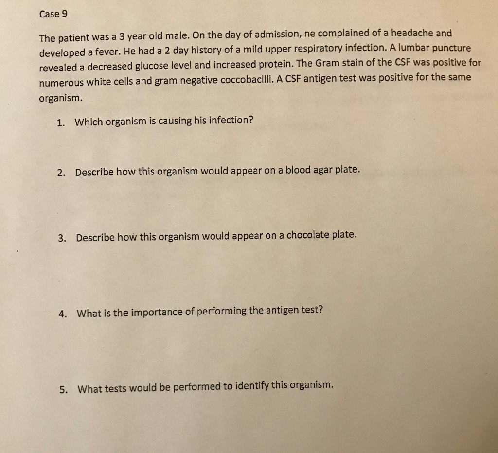 Solved Case 9 The patient was a 3 year old male. On the day | Chegg.com