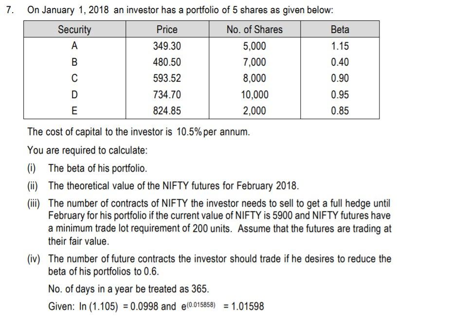 Solved 7. On January 1, 2018 An Investor Has A Portfolio Of | Chegg.com