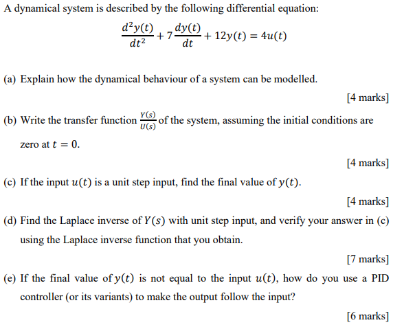 Solved A Dynamical System Is Described By The Following | Chegg.com