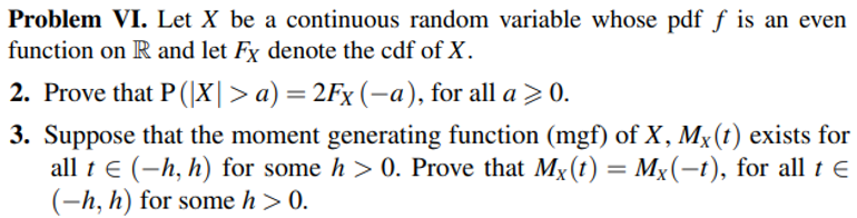 Solved Problem VI. Let X be a continuous random variable | Chegg.com