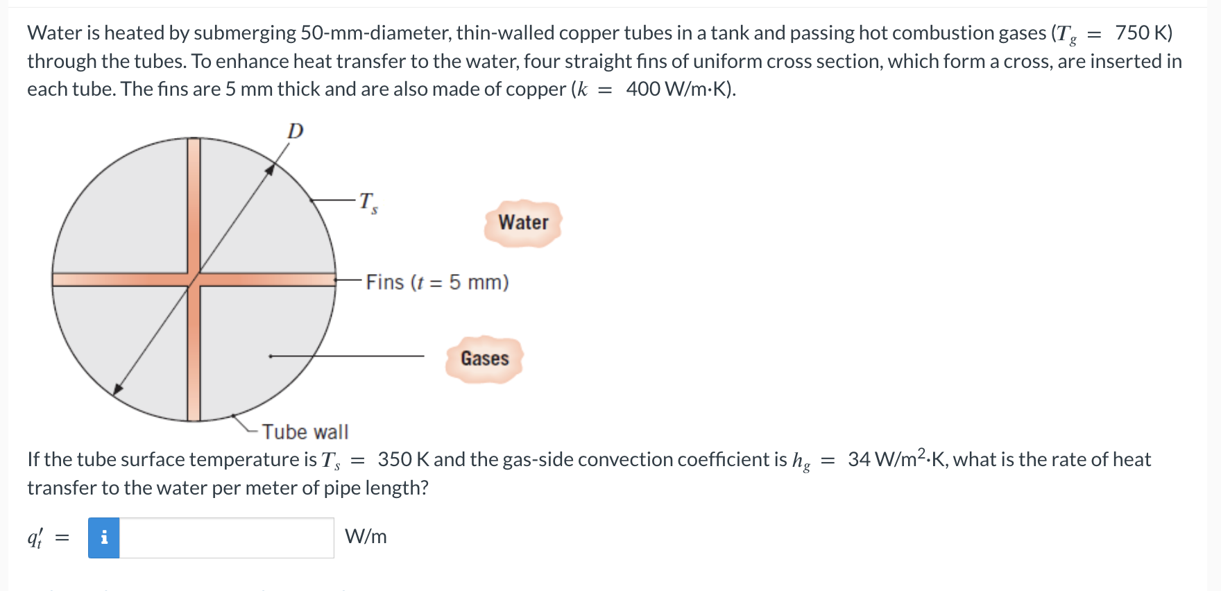 Solved Water is heated by submerging 50-mm-diameter, | Chegg.com