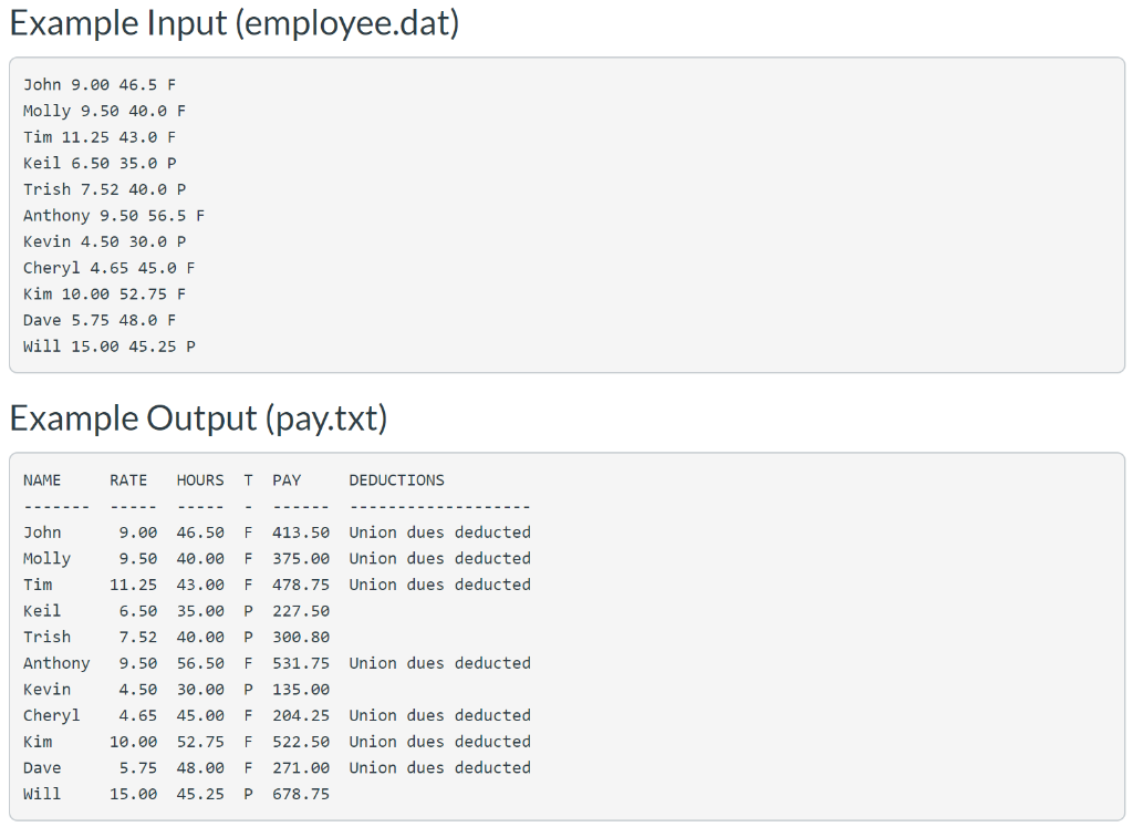 C++ Read in employee information, calculate pay, and | Chegg.com