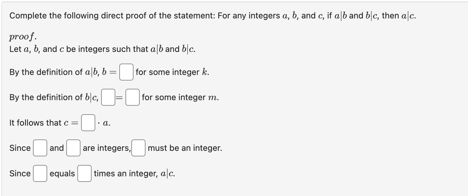 Solved Complete the following direct proof of the statement: | Chegg.com