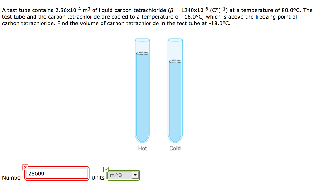 Solved A test tube contains 2.86x104 m3 of liquid carbon