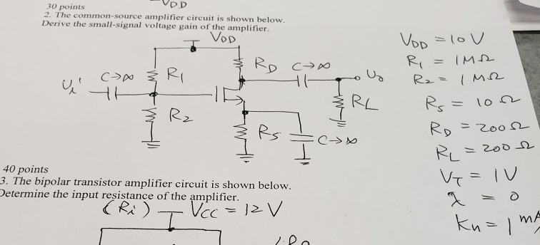 Solved VDD 30 points 2. The common-source amplifier circuit | Chegg.com