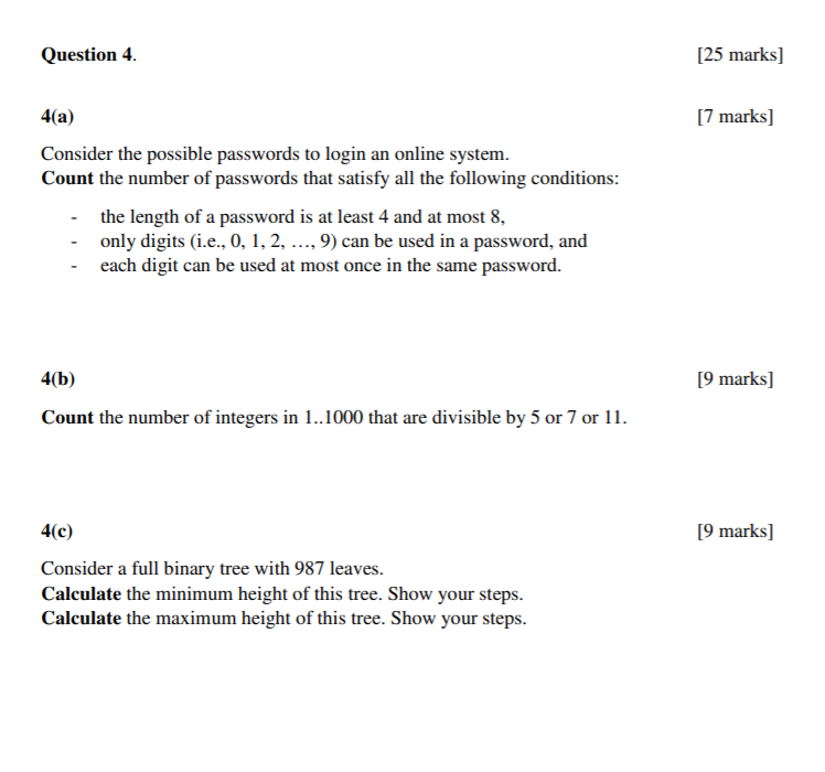 Solved Question 4 [25 marks] [7 marks] 4(a) Consider the | Chegg.com