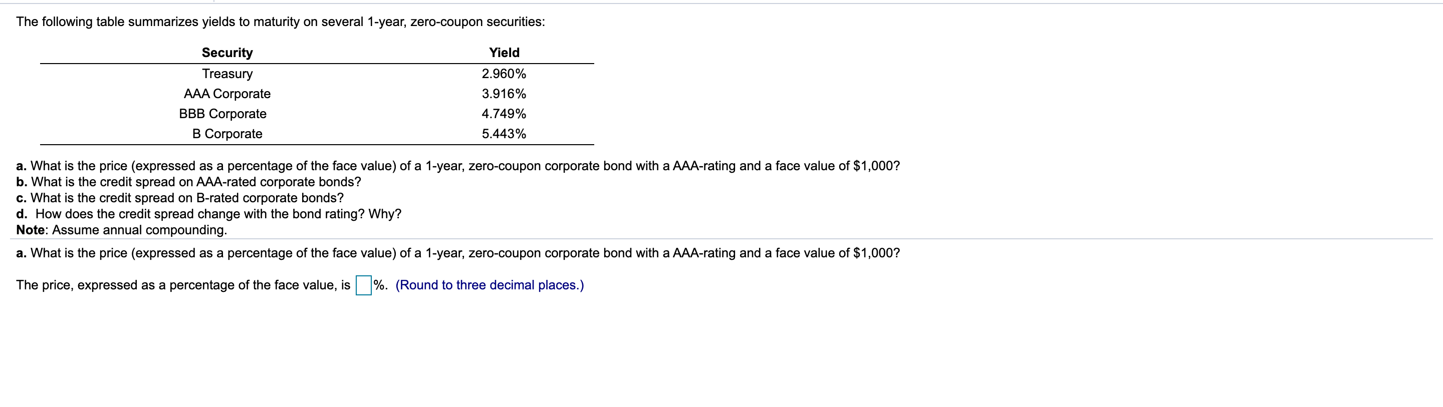 Solved The Following Table Summarizes Yields To Maturity On 