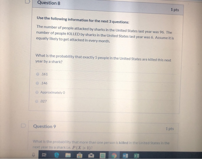 Solved Question 8 1 pts Use the following information for | Chegg.com