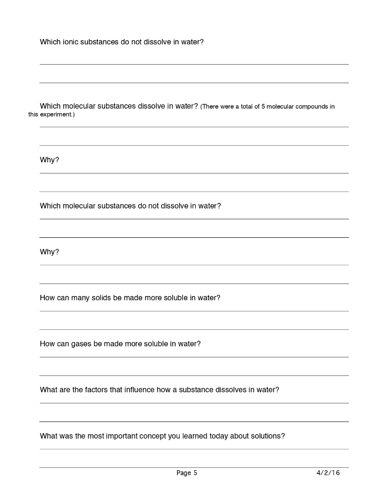 Solved EXPERIMENT 9 Chemistry 110 Solutions Part 1 PURPOSE: | Chegg.com