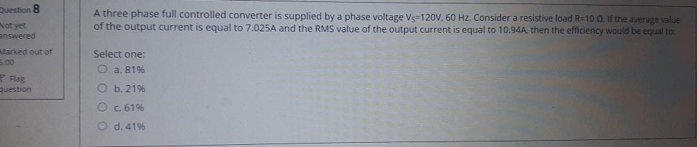 Solved stion 9 yet wered ked out of A three phase full wave | Chegg.com
