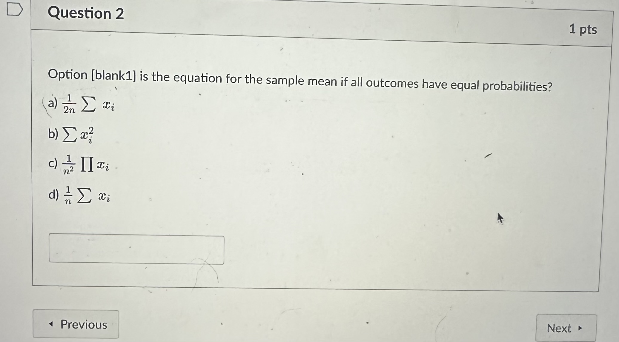Solved Option [blank1] is the equation for the sample mean | Chegg.com