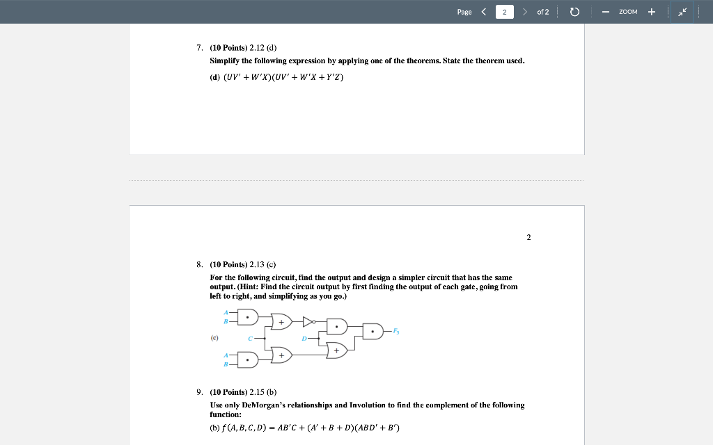 Solved 7. (10 Points) 2.12 (d) Simplify the following | Chegg.com