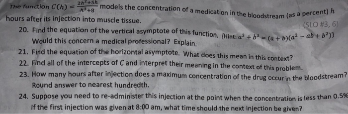 Solved The function CCh) 24st models the concentration of a | Chegg.com