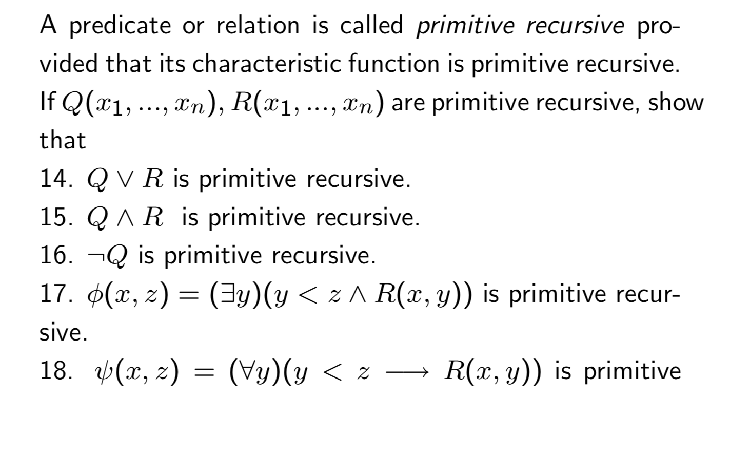 A predicate or relation is called primitive recursive | Chegg.com